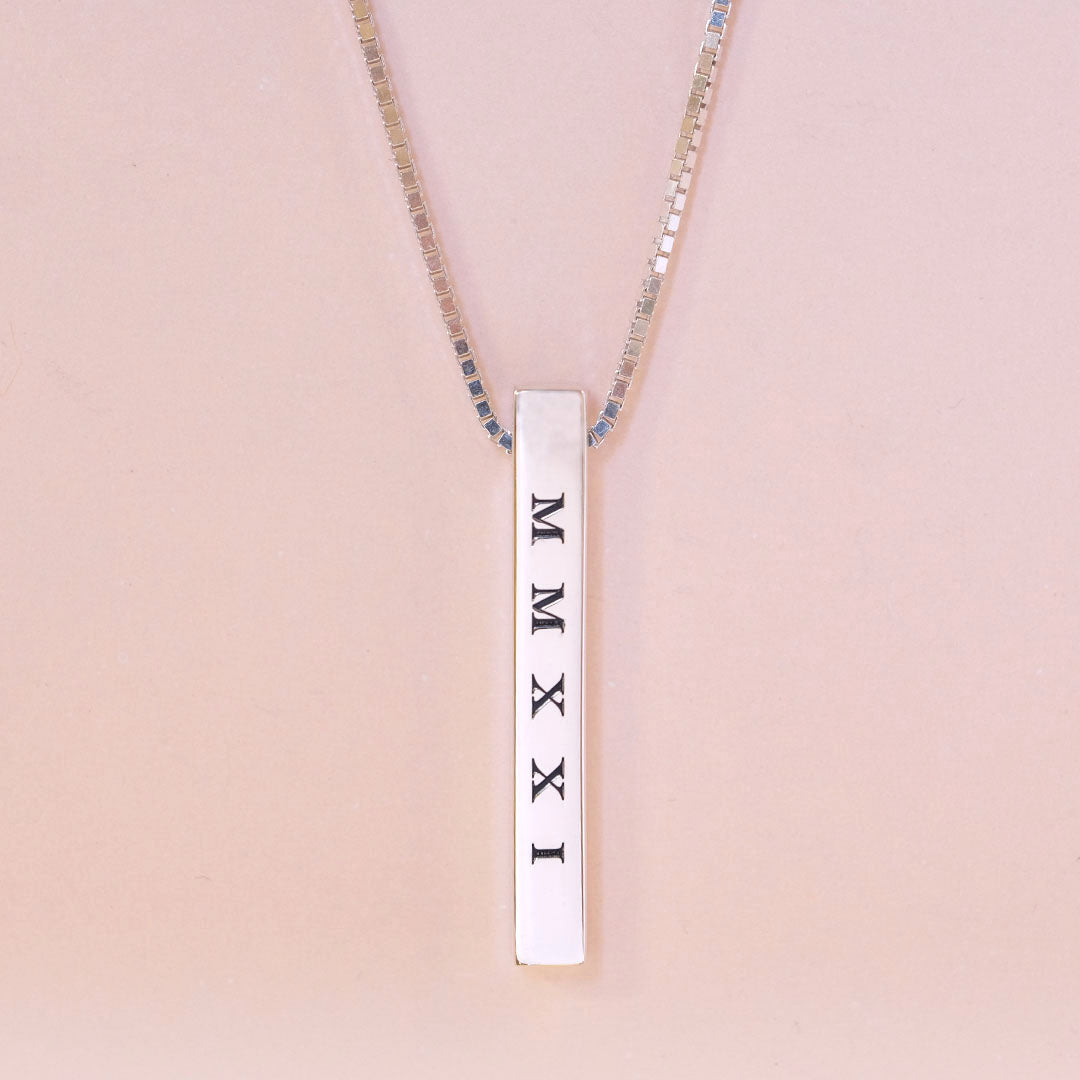 Bar Pendant engraved with MMXXI, Roman Numerals for 2021
