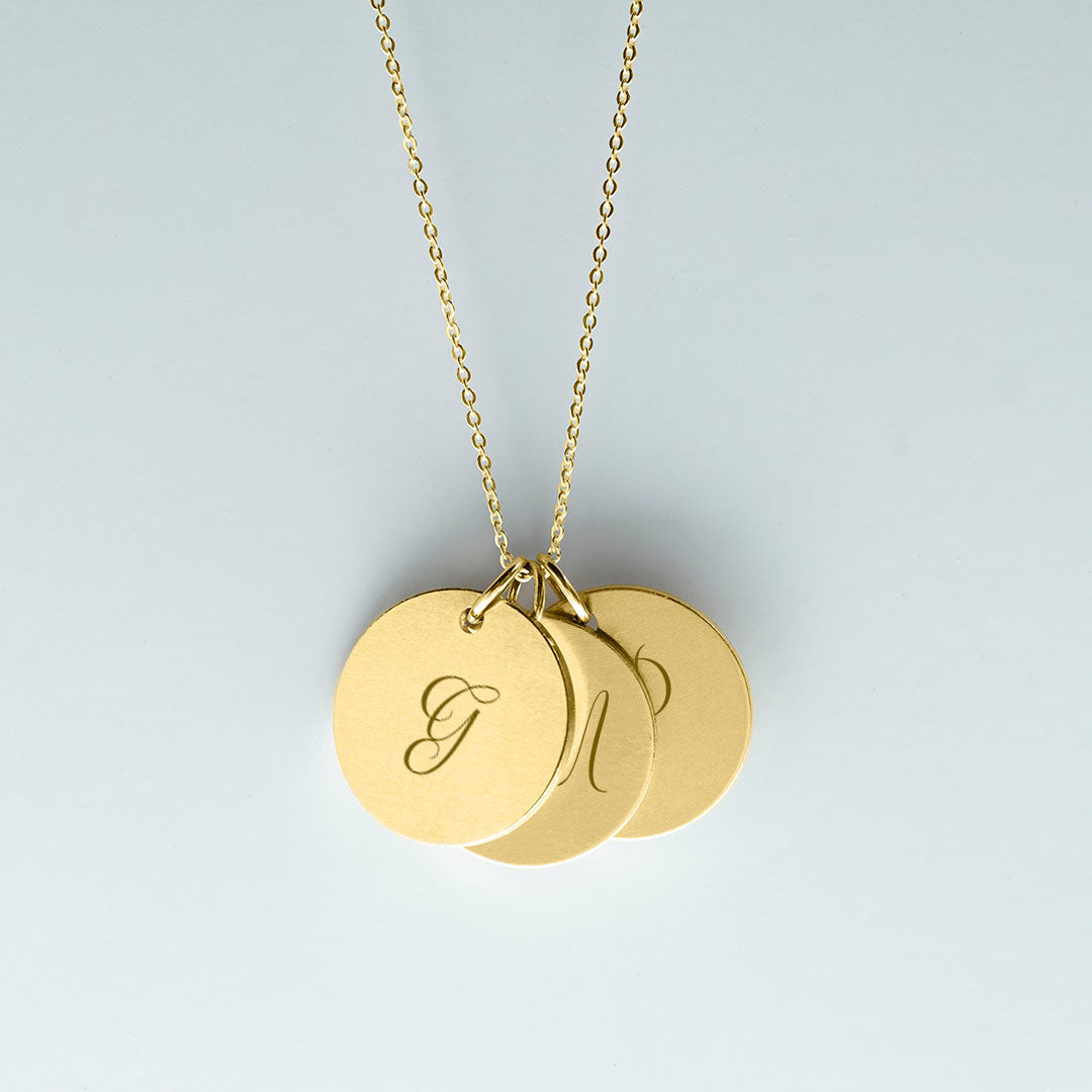 15mm 3 disc pendant necklace in gold