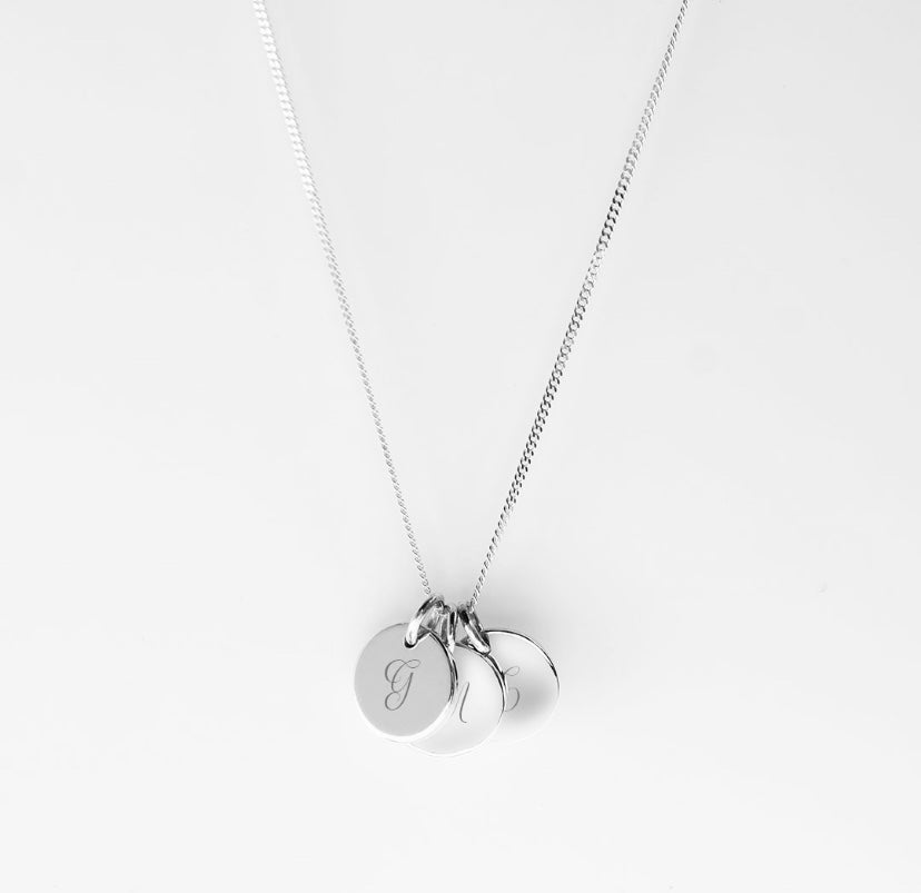 Collier initial à trois disques en argent sterling - Petit