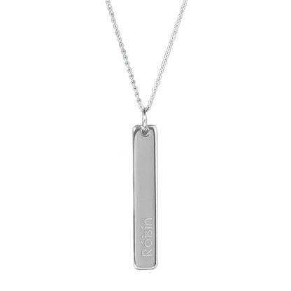 Silver bar pendant engraved with the name Roisin