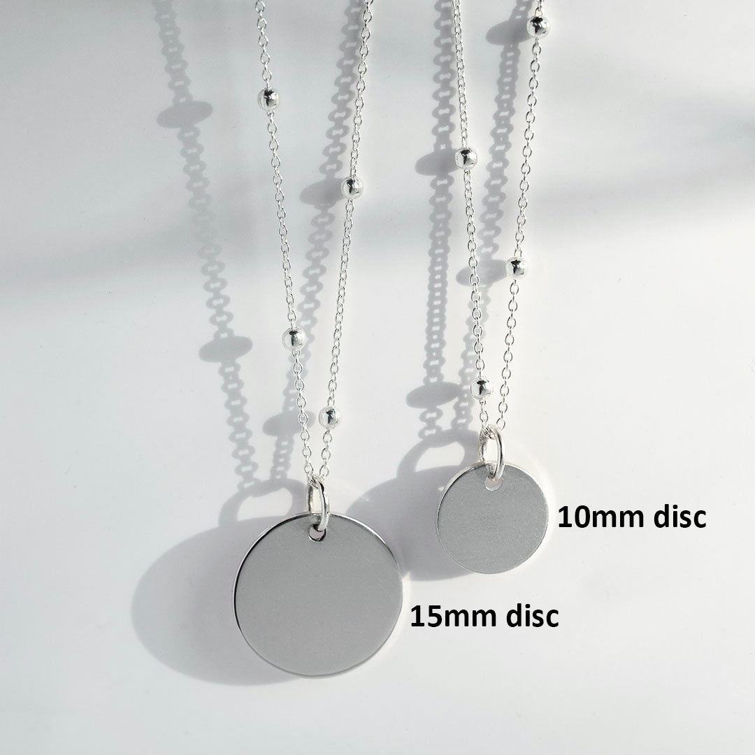 Comparison of 10mm and 15mm disc necklaces