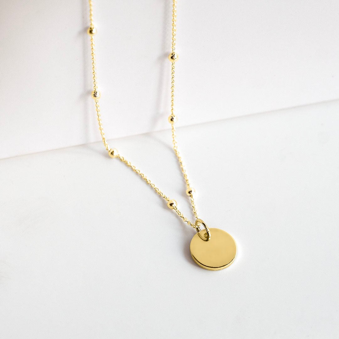 10mm Gold Disc Pendant on a Satellite Chain
